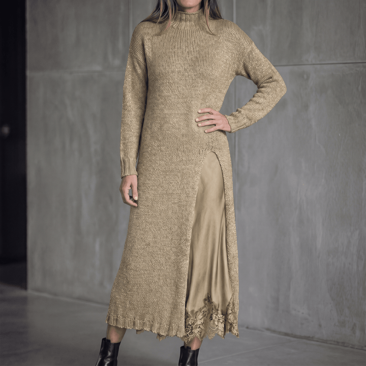 Lunette – Women’s Knitted Cardigan & Lace Camisole Set Khaki /