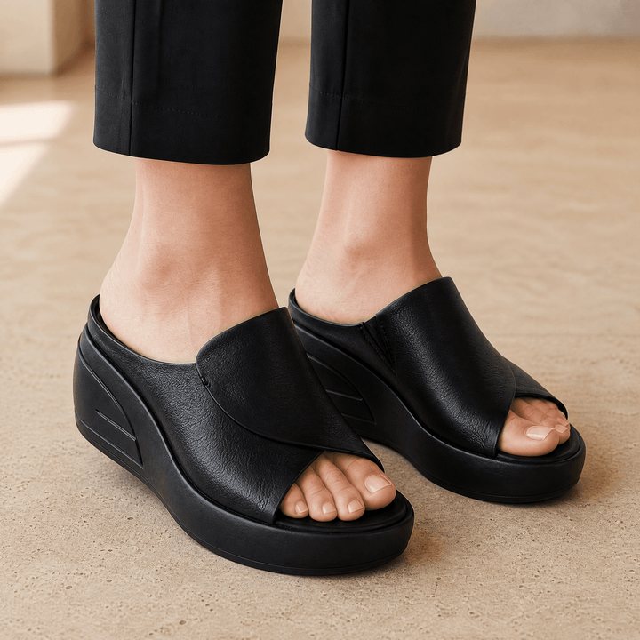 Luneva – Cushioned Wedge Sandals for Wide Feet Black / 5