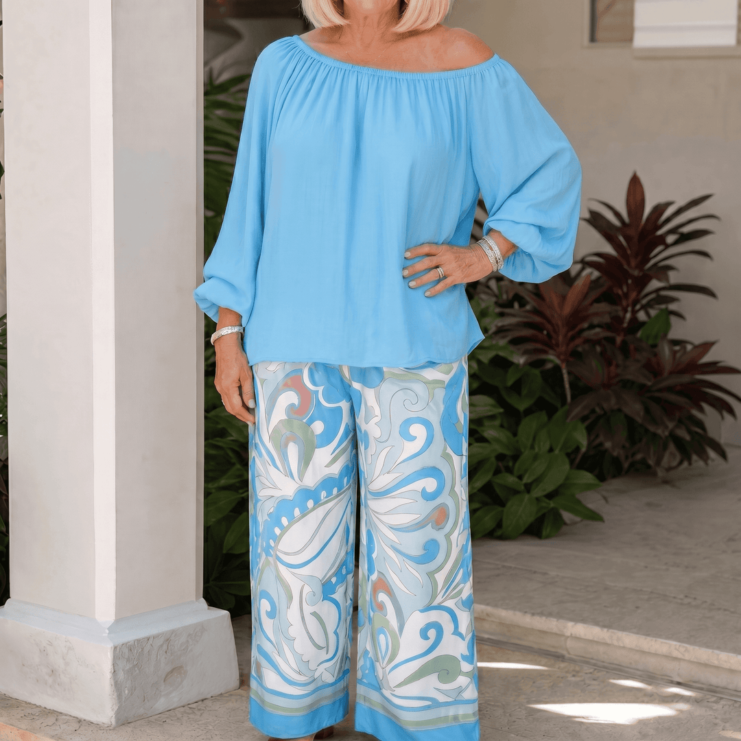 Luvella – Women's Flowy Resort-Wear Two-Piece Set Sky Blue /