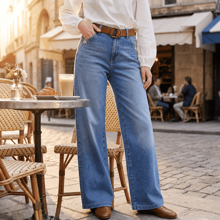 Luvenza – Women's Vintage Wide-Leg Flare Jeans Blue