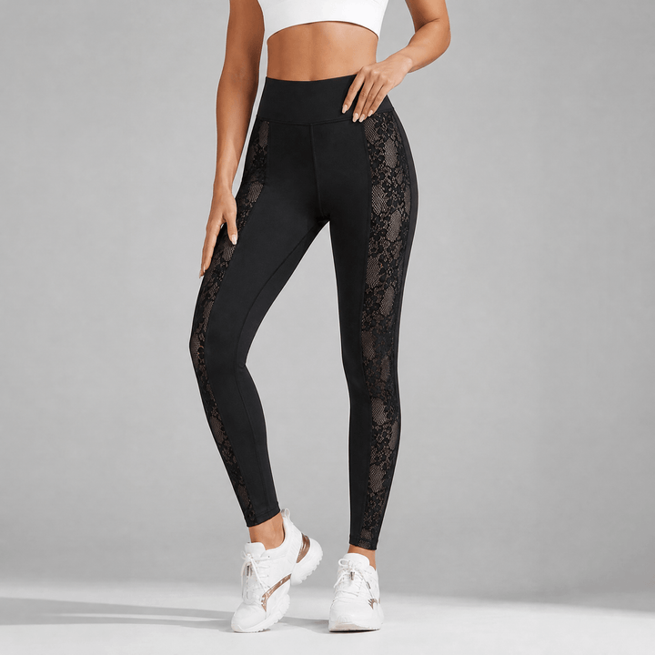 Luxefit – High Waisted Mesh Leggings with Hidden Pocket Black lace