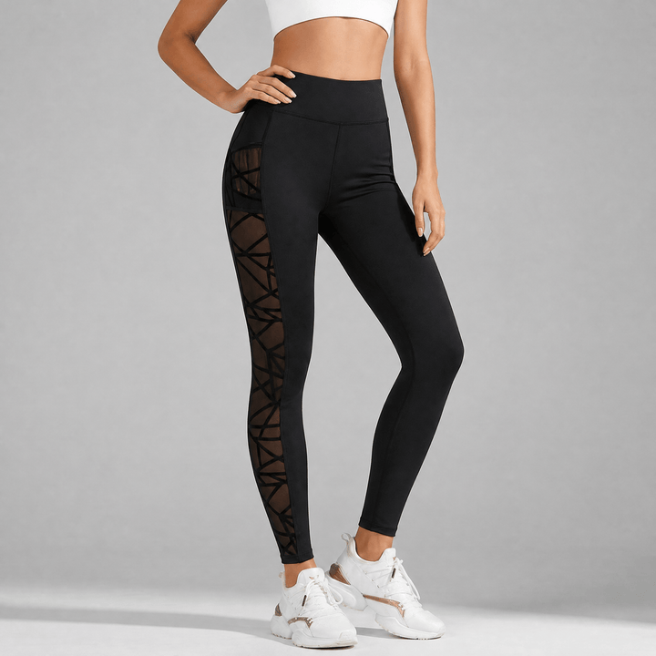 Luxefit – High Waisted Mesh Leggings with Hidden Pocket Black