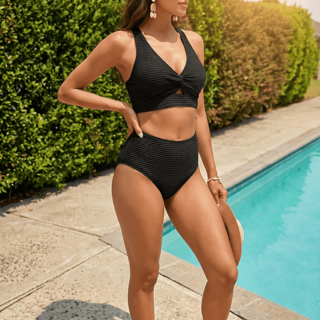 Mara – Women's Ribbed Shaping Bikini with Coverage Black /