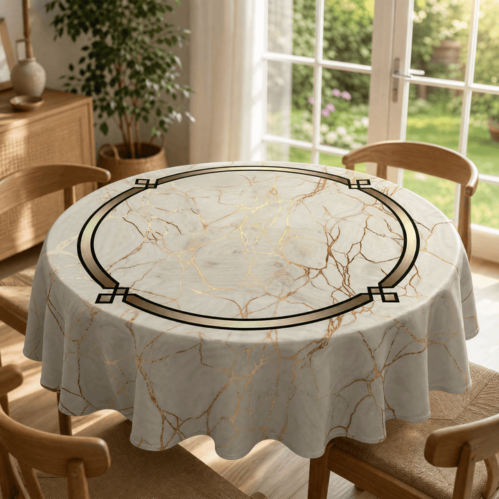 Marblara – Waterproof Gold Marble Tablecloth 152 x 152 cm (Round) — ~60 inch diameter