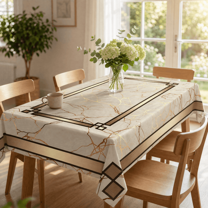 Marblara – Waterproof Gold Marble Tablecloth 90 x 140 cm (Rectangular) — ~35 x 55 inches