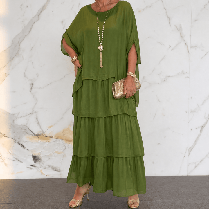 Marella – Women's Elegant Tiered Dress for Events olive green