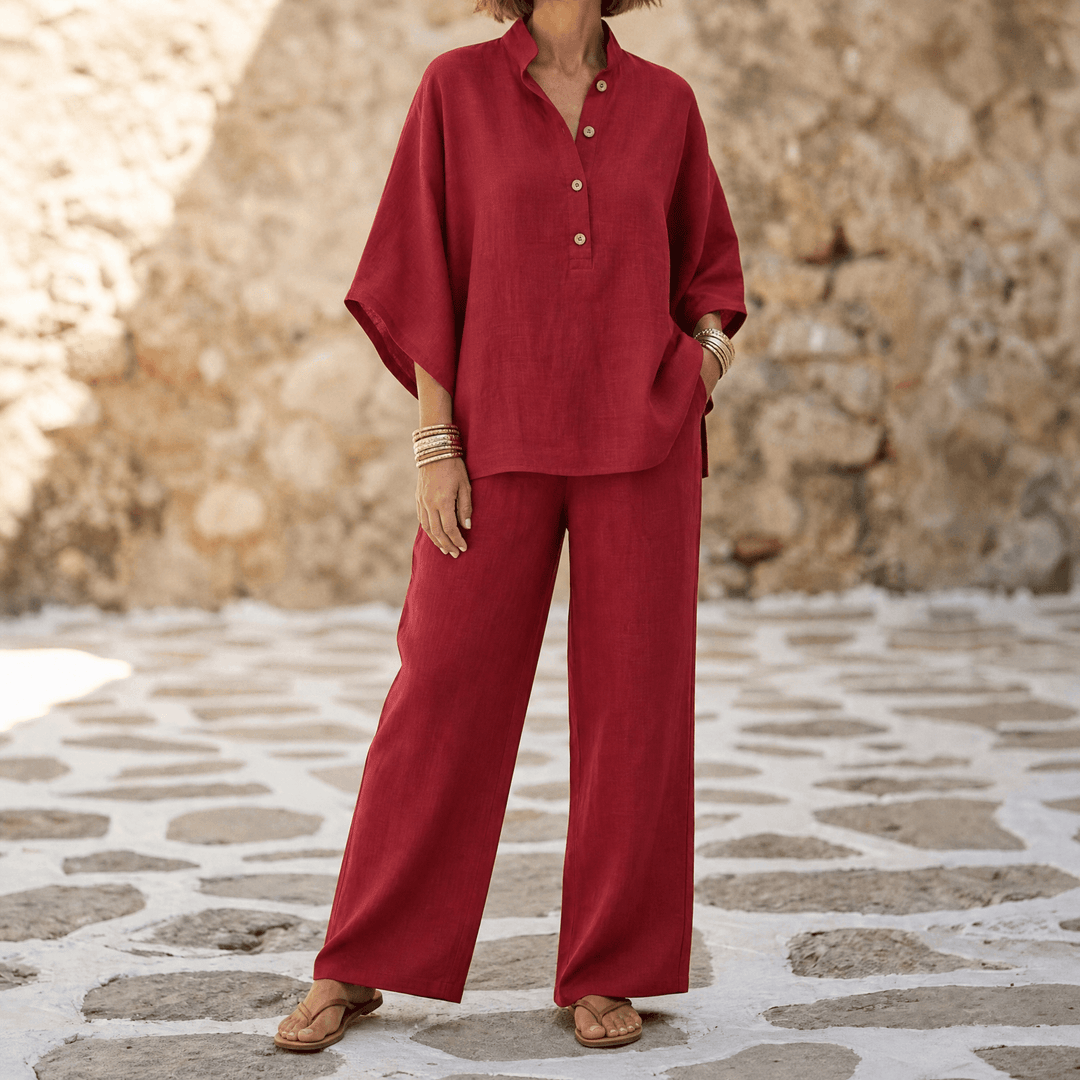 Marelle – Breezy Linen Two-Piece Set for Warm Days Deep Red / S