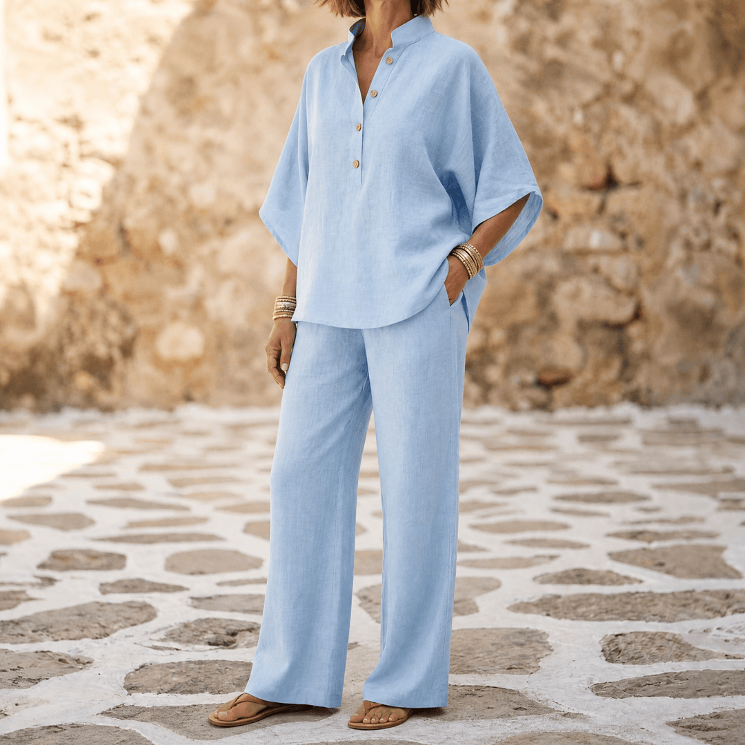 Marelle – Breezy Linen Two-Piece Set for Warm Days Powder Blue / S