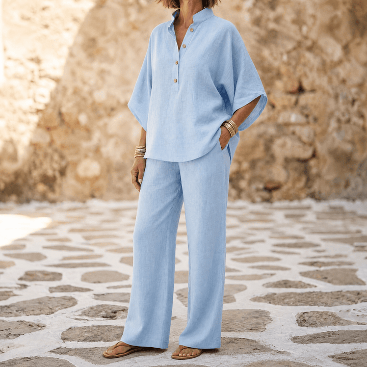 Marelle – Breezy Linen Two-Piece Set for Warm Days Powder Blue / S