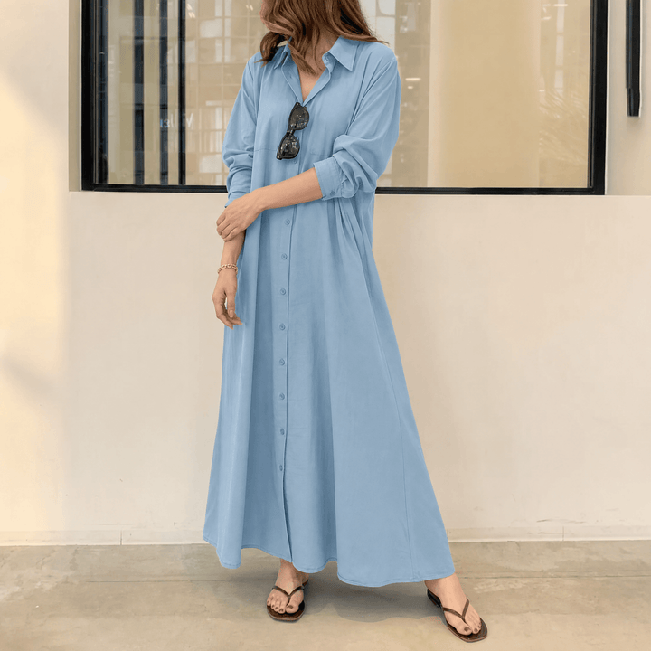 Marivelle – Women's Effortless Maxi Shirt Dress with Pockets Dusty Blue
