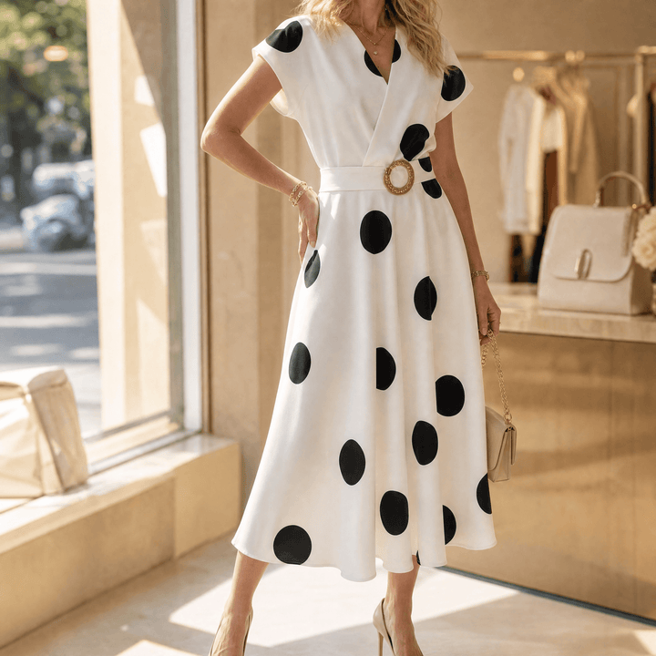 Marlowe – Women's Belted Polka Dot Midi Dress black