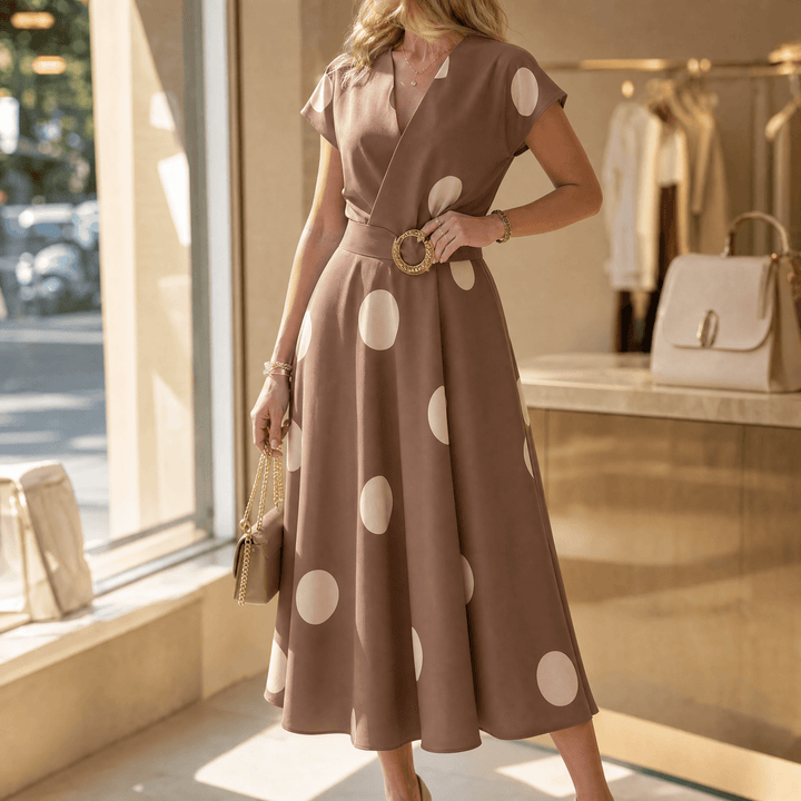 Marlowe – Women's Belted Polka Dot Midi Dress brown