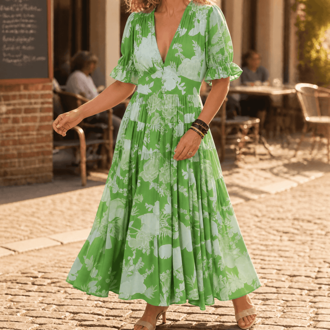 Minelda – Women's Flowing Floral Maxi Dress green floral