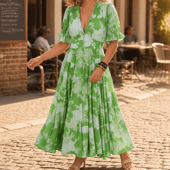Minelda – Women's Flowing Floral Maxi Dress green floral