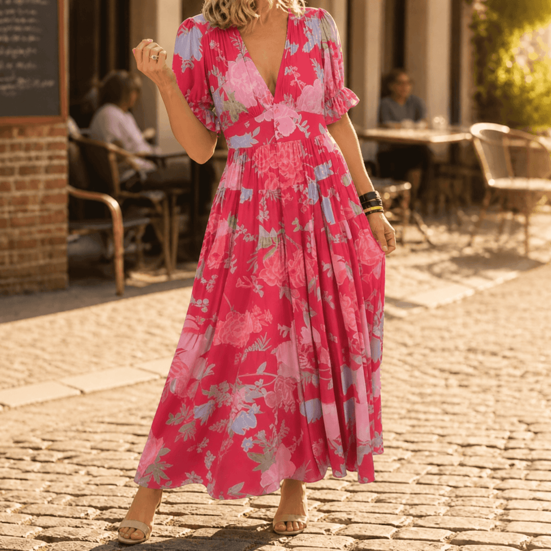 Minelda – Women's Flowing Floral Maxi Dress pink floral