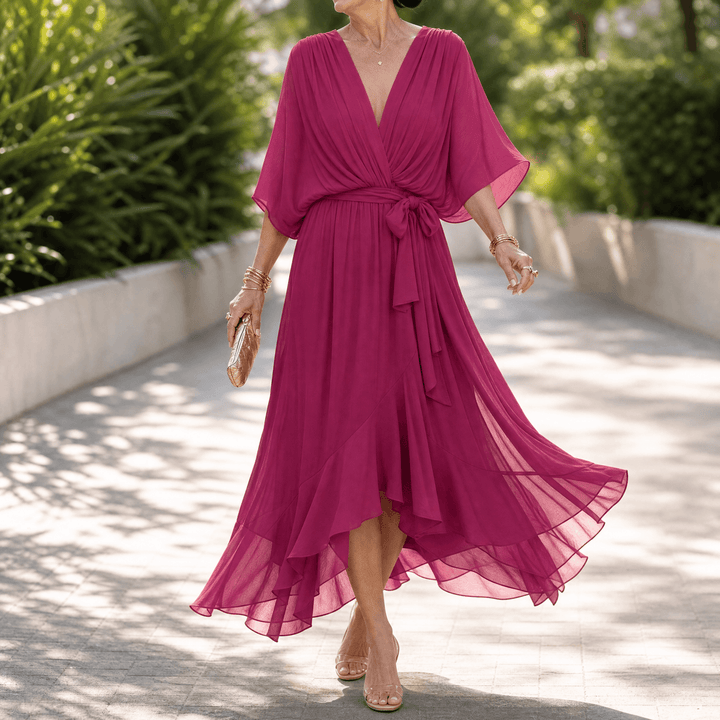 Mirabelle – Women's Flowing V-Neck Midi Dress Berry