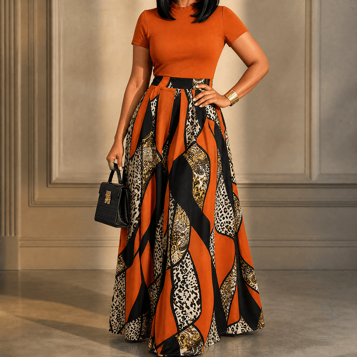 Mireya – Women's Bold Print Wide-Leg Two-Piece Set Burnt Orange / S