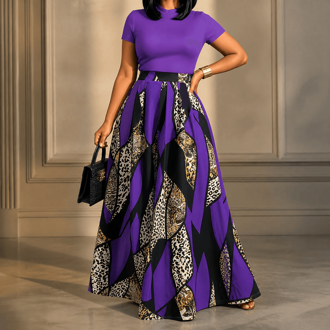 Mireya – Women's Bold Print Wide-Leg Two-Piece Set Royal Purple / S