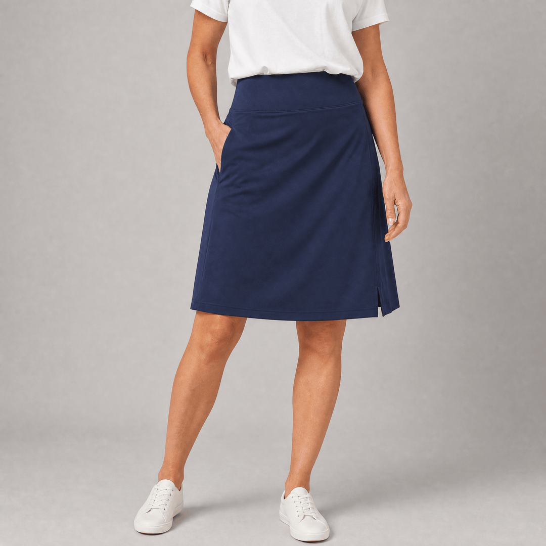 Moteepi - Women's Knee-Length Skort with Built-In Shorts Navy