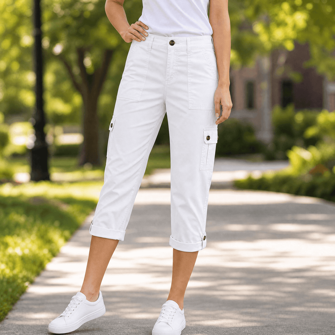 Movana – Women's Comfortable Stretch Capri with Pockets White