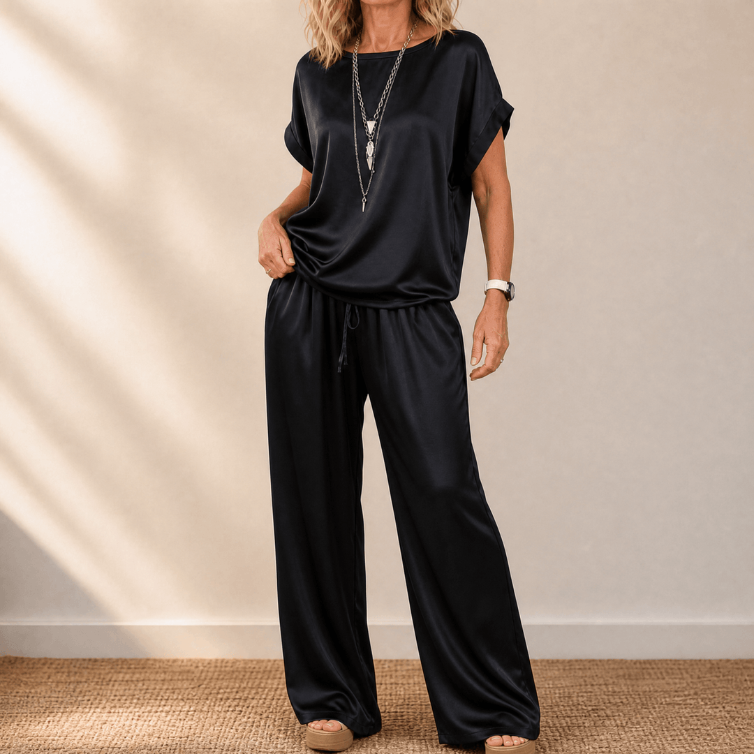 Nadine – Women's Two-Piece Set with Wide-Leg Trousers Black / XS