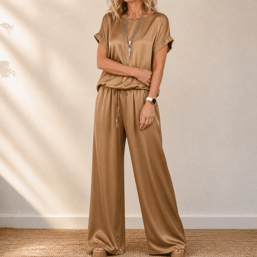 Nadine – Women's Two-Piece Set with Wide-Leg Trousers Camel / XS