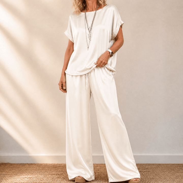 Nadine – Women's Two-Piece Set with Wide-Leg Trousers Cream / XS