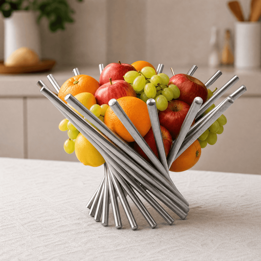 Nestelle – Elegant Stainless Steel Fruit Display Bowl Silver