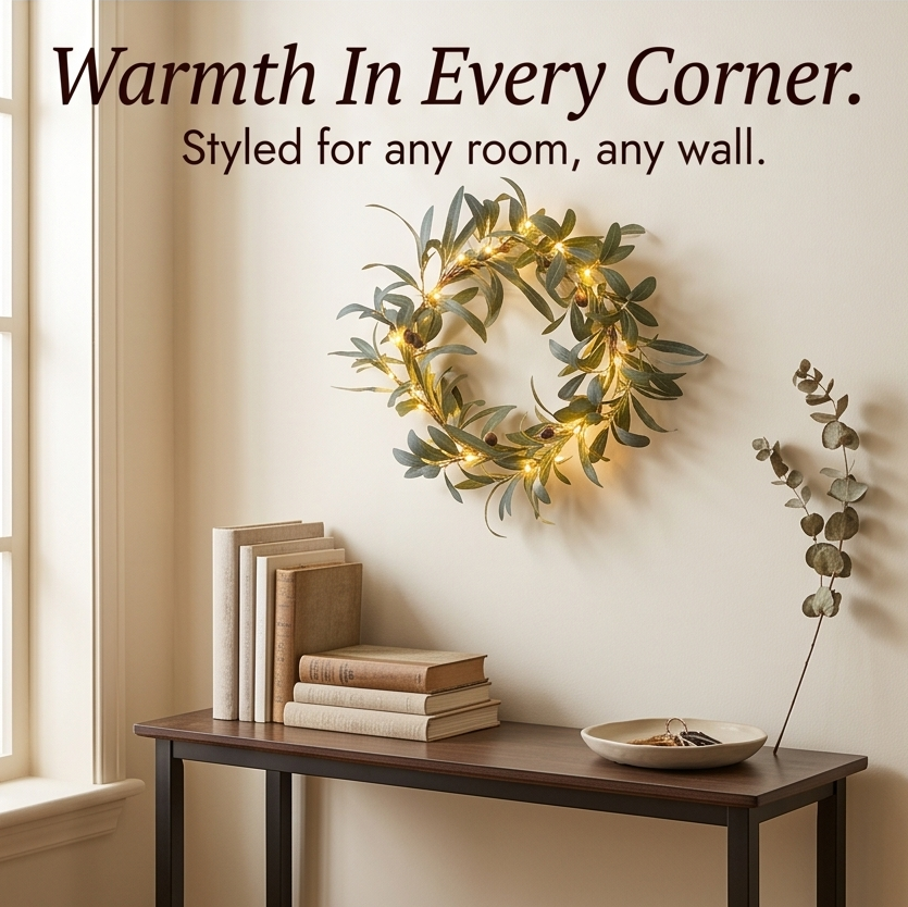 Olivelle™ – Warm-Glow Olive Wreath for Doors and Walls