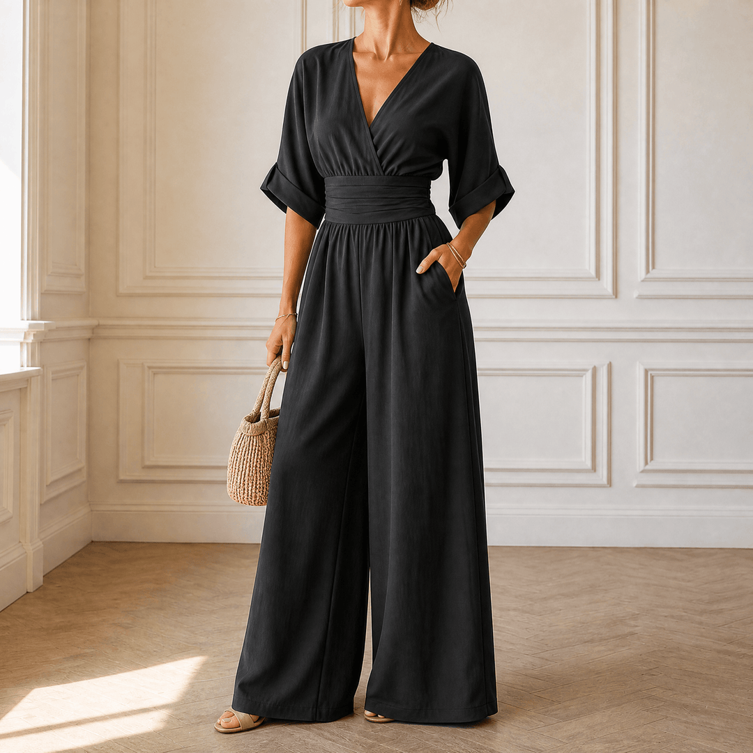 Olyara – Women's Elegant Wrap Jumpsuit black