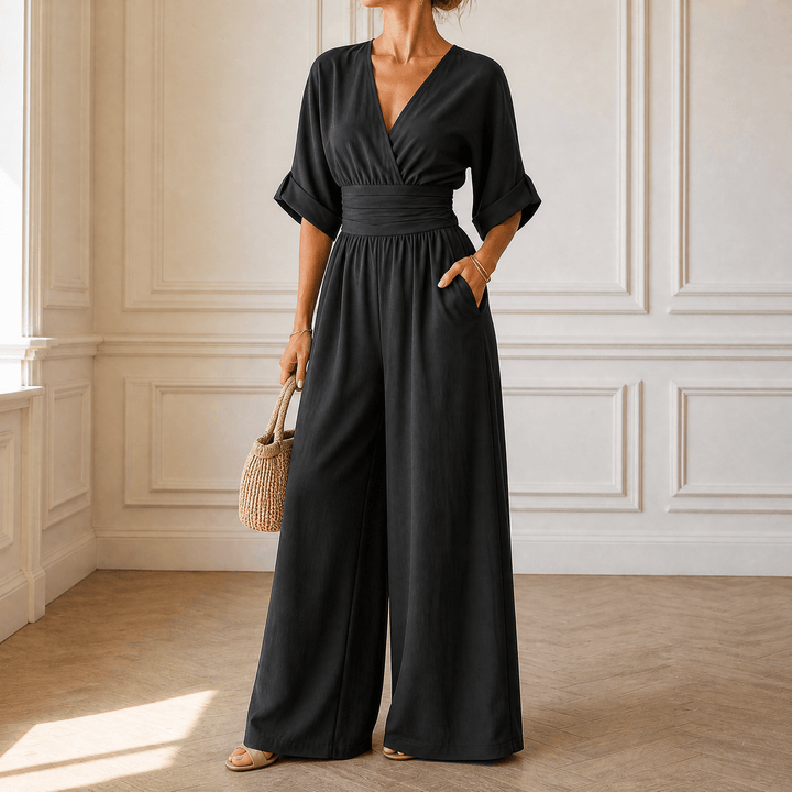 Olyara – Women's Elegant Wrap Jumpsuit black