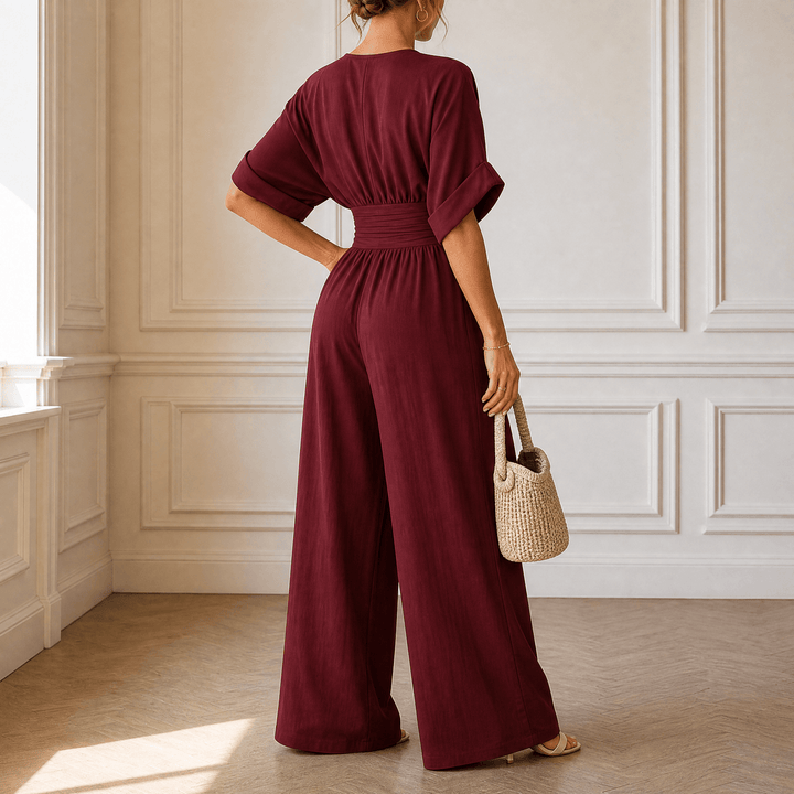 Olyara – Women's Elegant Wrap Jumpsuit burgundy