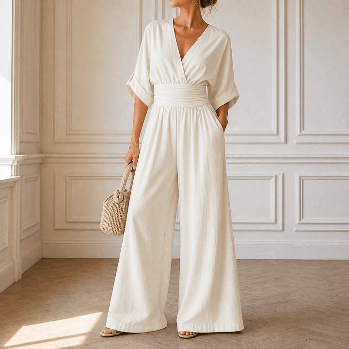Olyara – Women's Elegant Wrap Jumpsuit ivory
