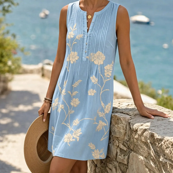 Solvira – Sleeveless Floral Shift Dress, Knee-Length