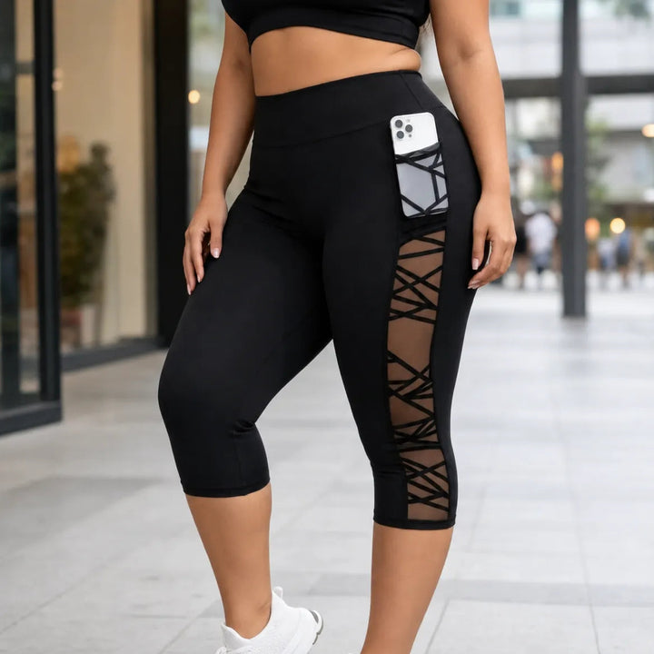 Flexora – High Waist Mesh-like Side Capri Leggings with Phone Pocket