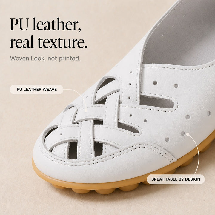 Wearbella – Perforated Woven Low-Cut Flat Loafers