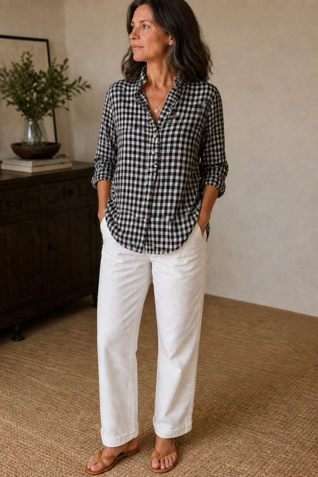 Rufina – Ruffled Collar Checked Print Blouse