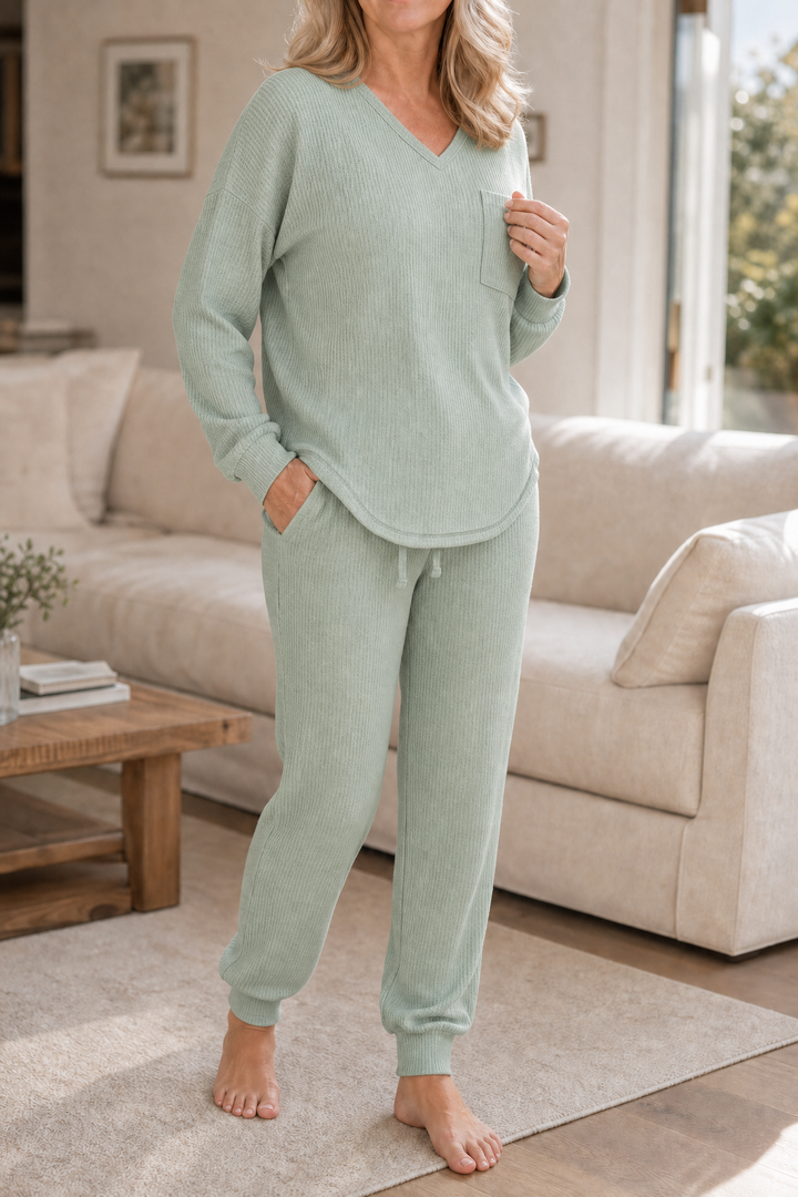 Wearbella – Waffle-Knit-Look V-Neck Lounge Set