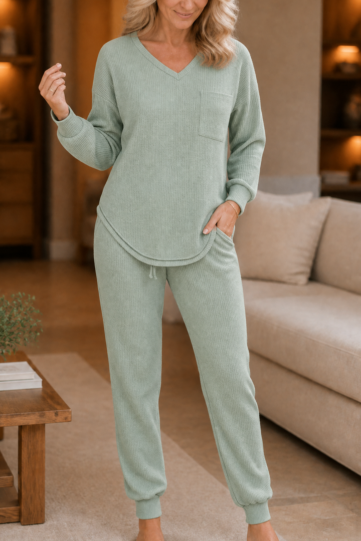 Wearbella – Waffle-Knit-Look V-Neck Lounge Set