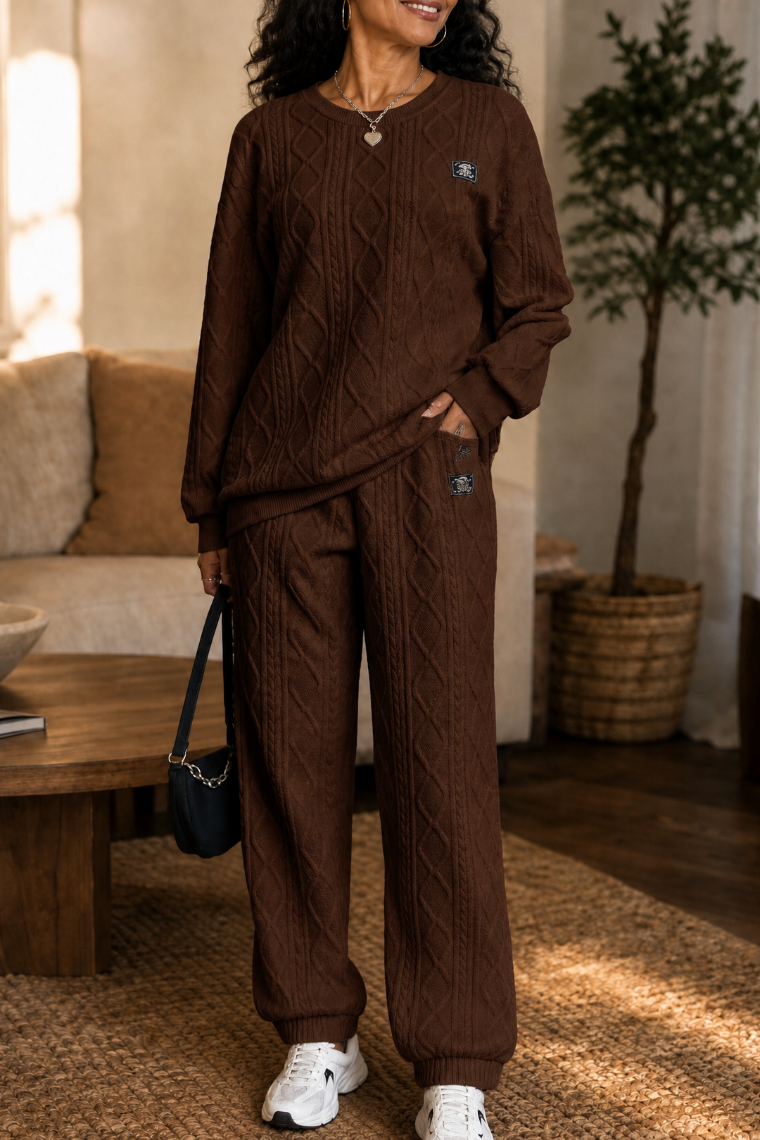 Wearbella – Polyester Knit Sweater And Pants Set
