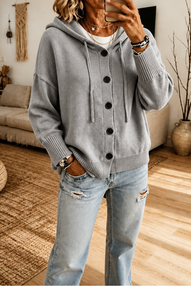 Wearbella – Hooded Ribbed Knit Drawstring Cardigan
