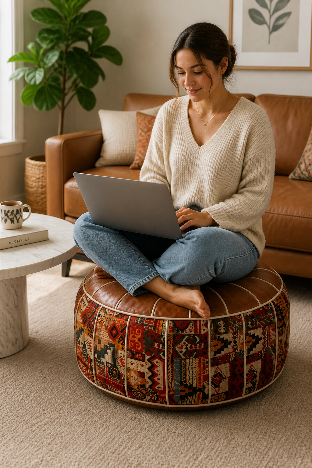 Stashly – Fillable Faux Leather Storage Pouf Ottoman