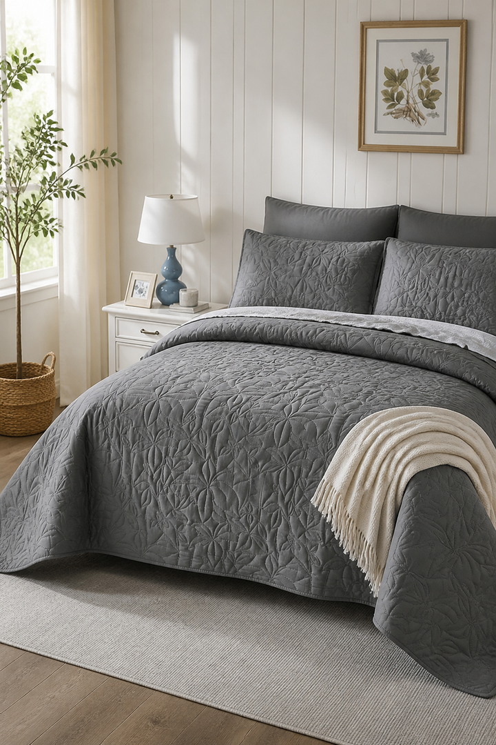 Beddura – Embossed Floral Washed Cotton Comforter Set