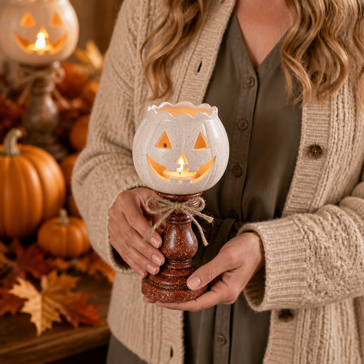 Harvestglow – Distressed Layered Pumpkin Candle Holder Trio (3-pack)