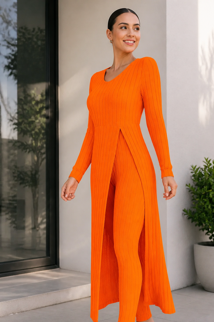 Wearbella – Ribbed Longline Top And Slim Pants Set