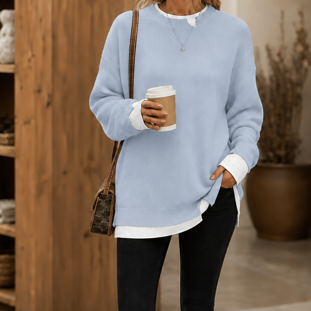 Layerly – Faux-Layer Collar And Cuff Knit Sweater