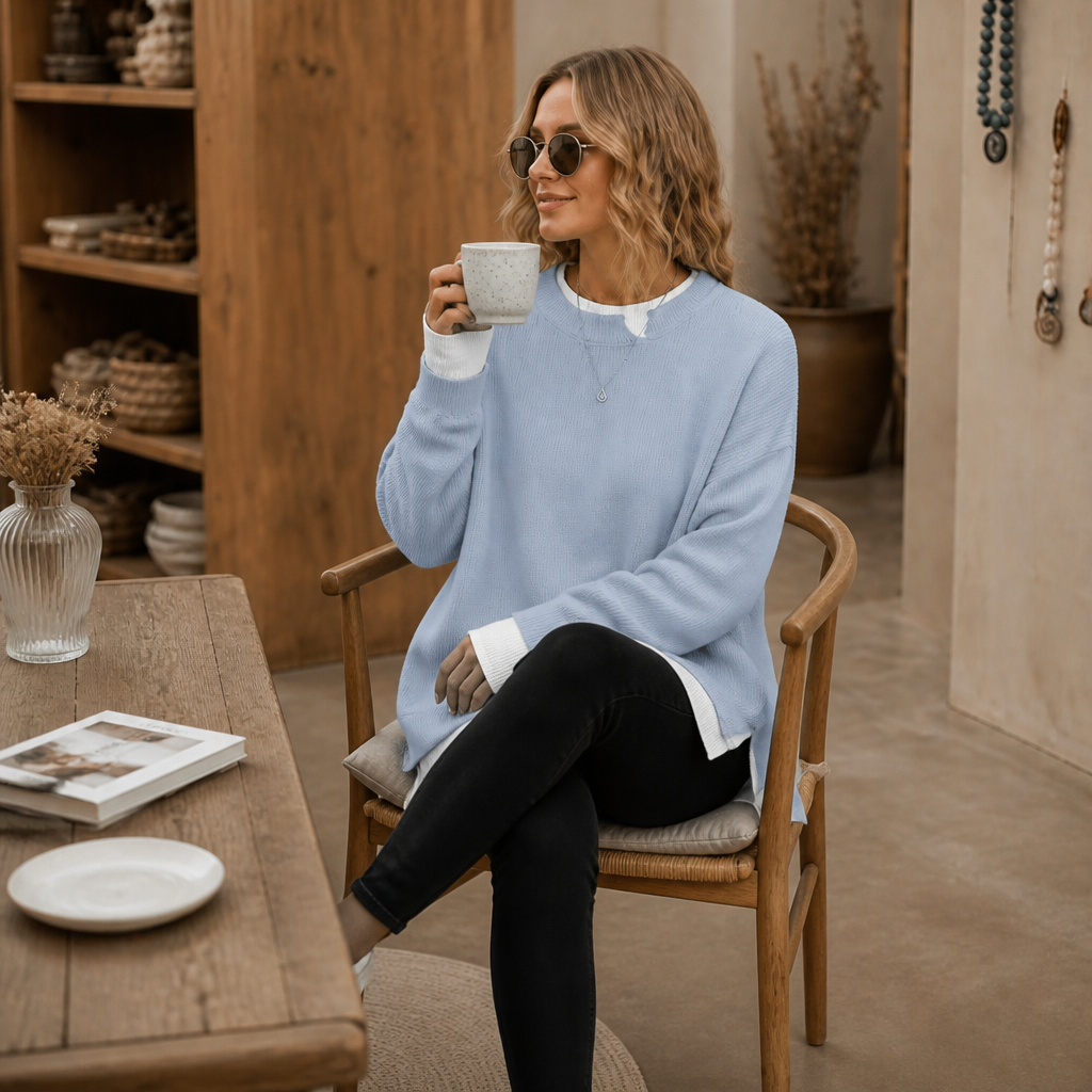 Layerly – Faux-Layer Collar And Cuff Knit Sweater