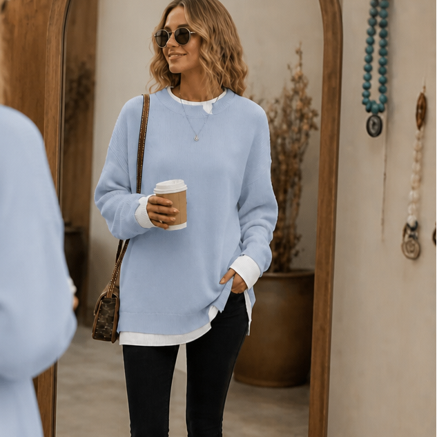 Layerly – Faux-Layer Collar And Cuff Knit Sweater