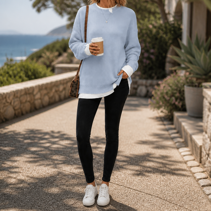 Layerly – Faux-Layer Collar And Cuff Knit Sweater
