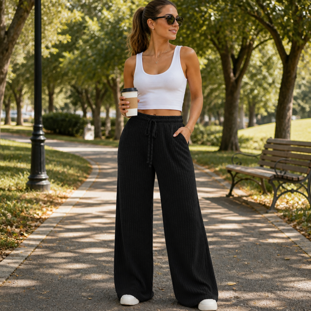 Ribwell – Brushed Ribbed Knit Wide-Leg Pants